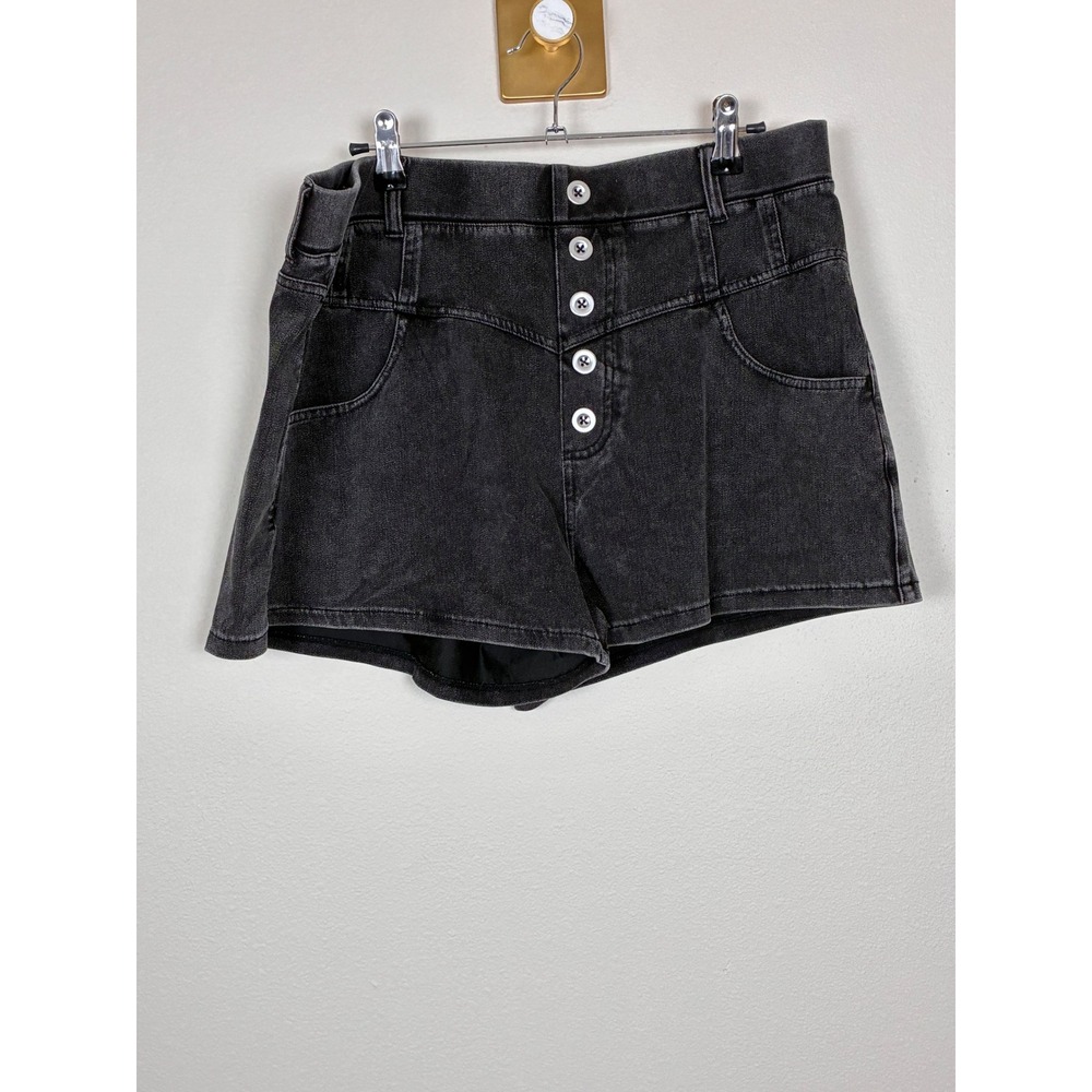 Washed Black High Waisted Button Fly Shorts Size XL Western Yoke Stretch (C9)